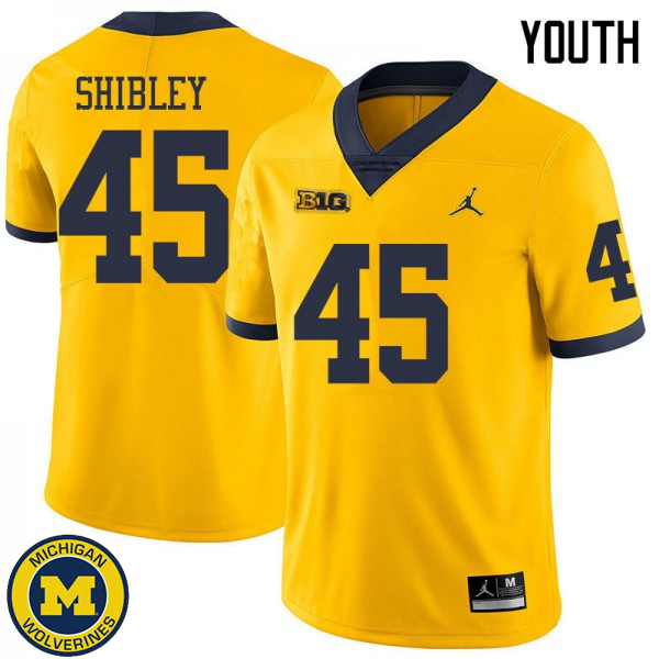 Youth Michigan Wolverines #45 Adam Shibley Yellow Jordan Brand Replica Jersey